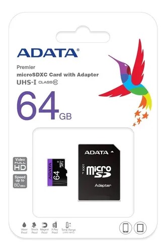 Tarjeta De Memoria Micro Sd 64gb 64g Adata Clase10 100mbs - ADATA