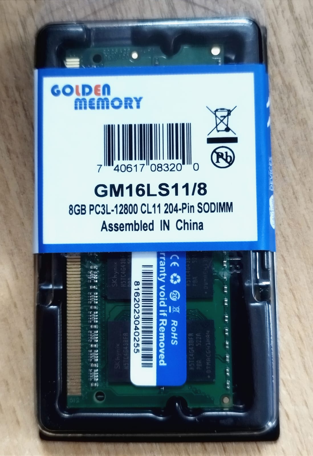 Memoria ram golden 8gb ddr3 pc3l 12800 so dimm