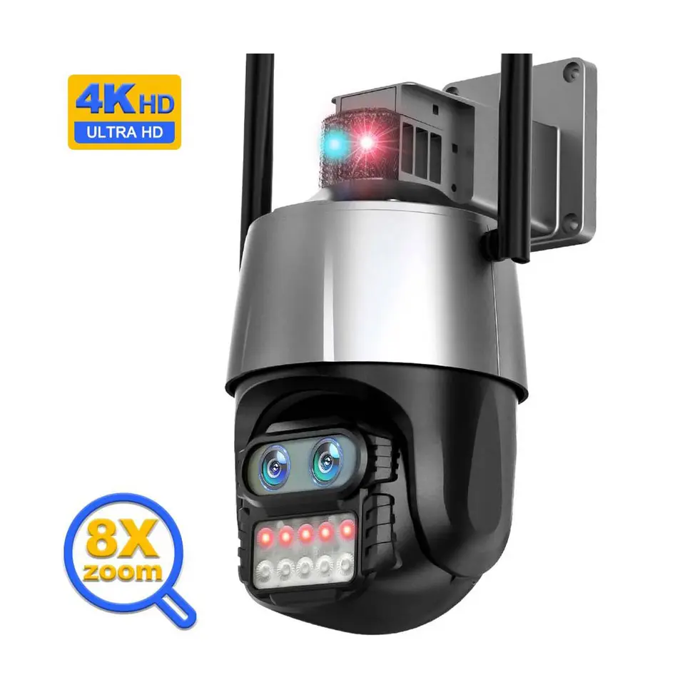 Cámara IP 4K de 8MP para exteriores, lente Dual PTZ, seguimiento  automático, impermeable, videovigilancia de seguridad, alarma de luz  policial 