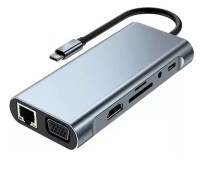 Hub 10 en 1 de tipo C a RJ45 HDMI 3xUSB PD SD VGA Audio Tipo C