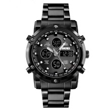 Reloj Skmei 1389bk Redondo Agua Analogo DIgital Acero Negro