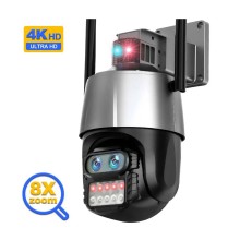 Camara PTZ Giratoria Exterior 8mpx Zoom 8x Luz Sirena Doble Lente