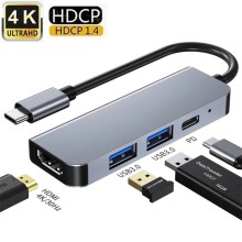Hub 4 en 1 de Tipo C a 2 USB 3.0 + 1 Tipo C PD + HDMI 